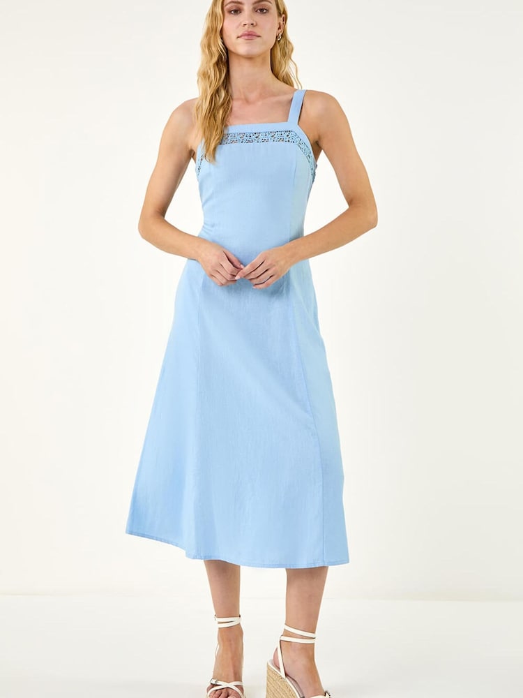 Roman Linen Blend Lace Trim Midi Dress - Imagen 1 de 5