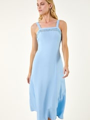 Roman Linen Blend Lace Trim Midi Dress - Imagen 3 de 5