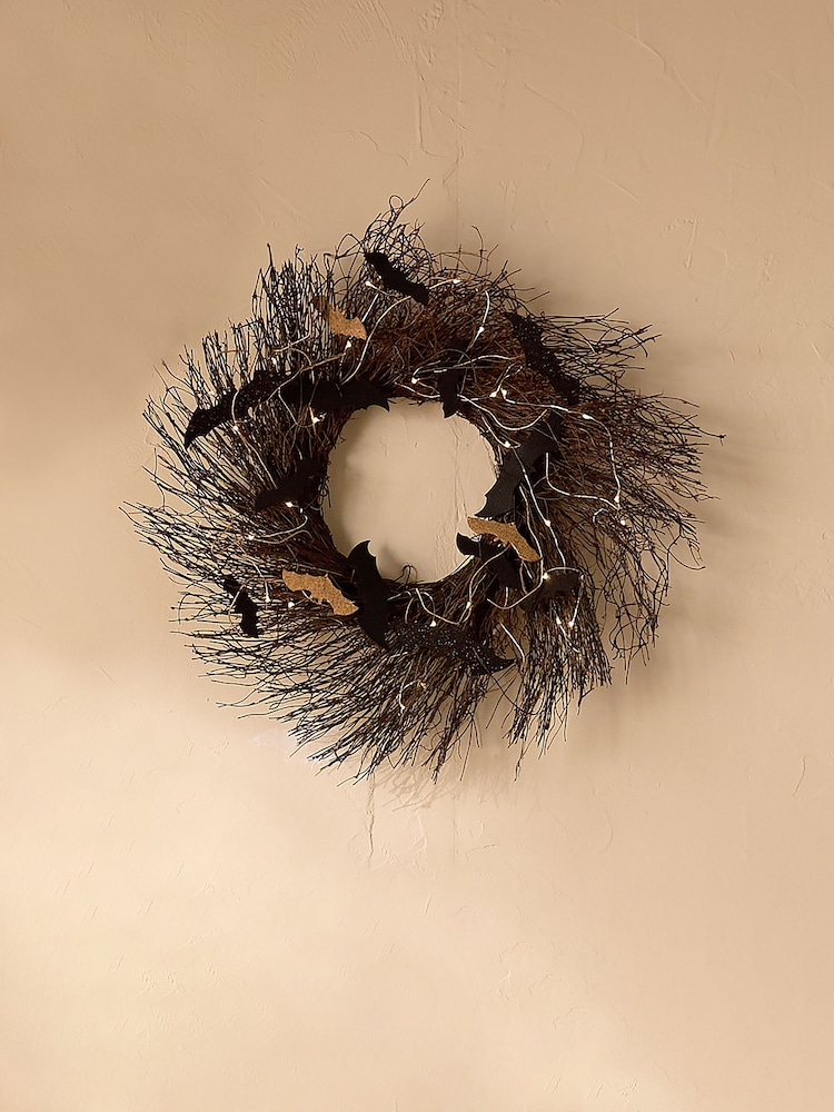 Black Halloween Lit Bat Large Wreath - Image 1 of 4