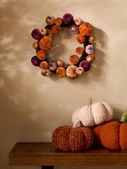 Orange Autumn Velvet Pumpkin Wreath - Image 2 of 4