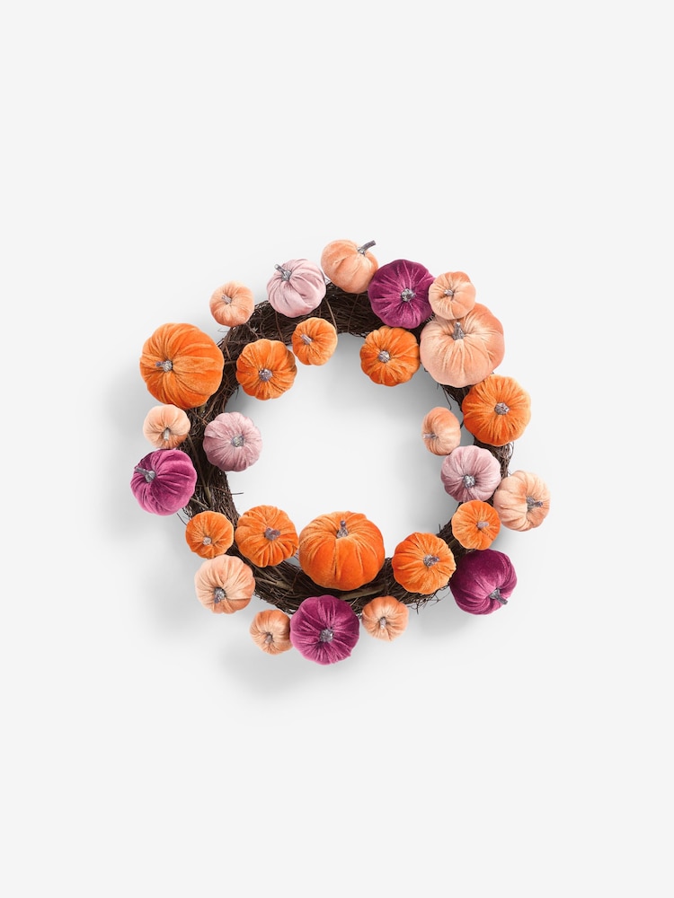 Orange Autumn Velvet Pumpkin Wreath - Image 4 of 4