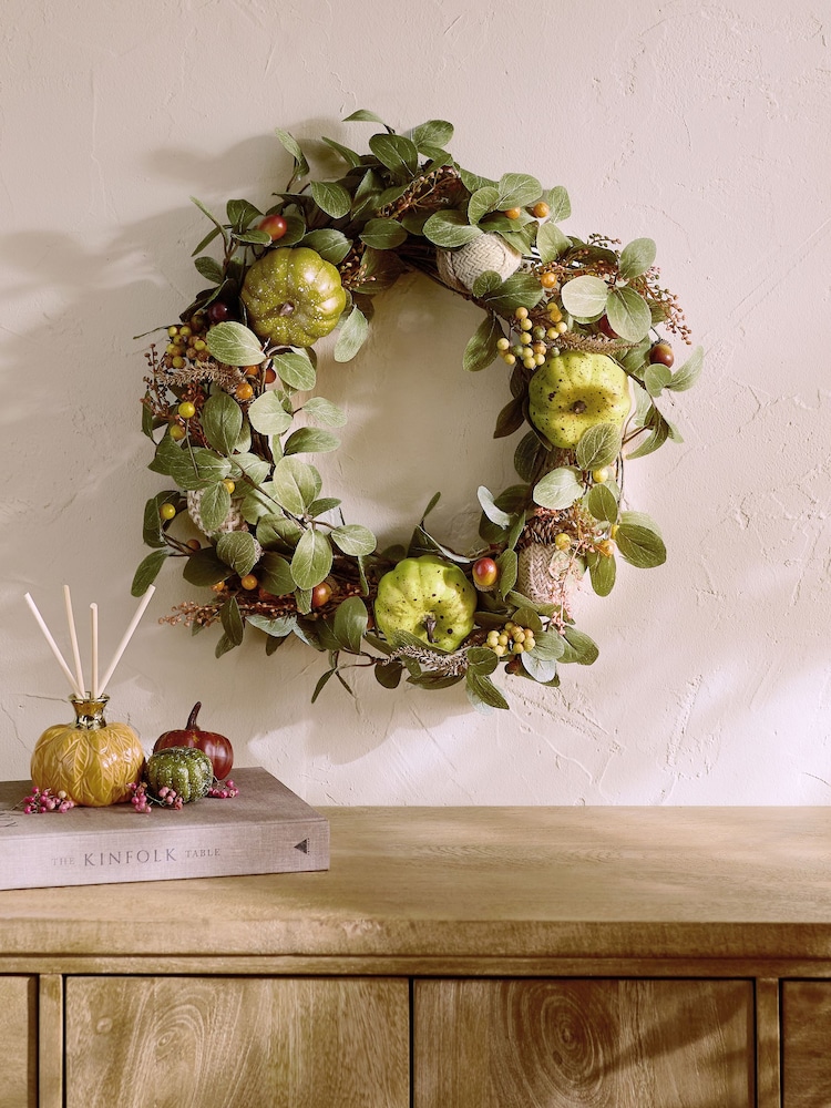 Green Autumn Equinox Pumpkin Wreath - Image 1 of 4