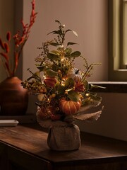 Orange Light Up Autumn Pumpkin Faux Tree - Image 1 of 5