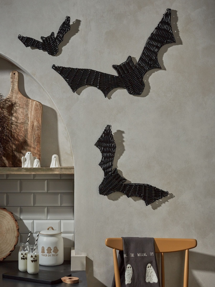 Black Woven Bats Hanging Decoration Set of 3 - Image 1 of 3