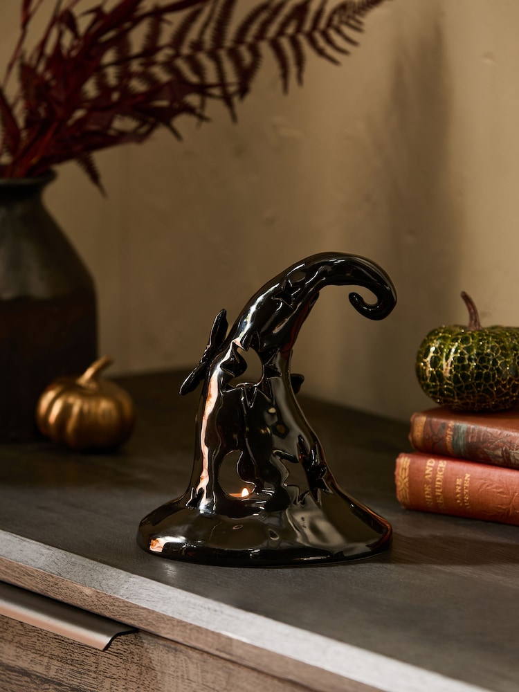 Black Halloween Witches Hat Tea Light Candle Holder - Image 1 of 3 Black Halloween Witches Hat Tea Light Candle Holder - Image 1 of 3