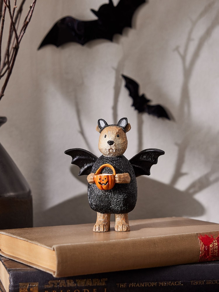 Black Halloween Trick or Treat Bertie Bear Ornament - Image 1 of 4