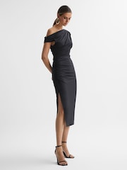 Reiss Charcoal Fern Bodycon Ruched Midi Dress - Image 1 of 4