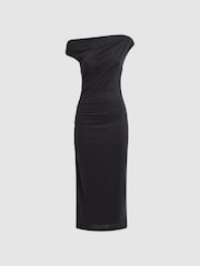 Reiss Charcoal Fern Bodycon Ruched Midi Dress - Image 2 of 4