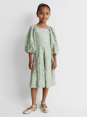 Reiss Sage Thea 13-14 yrs Jacquard Puff Sleeve Dress - Image 1 of 6