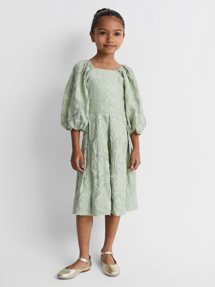 Reiss Sage Thea 13-14 yrs Jacquard Puff Sleeve Dress - Image 1 of 6