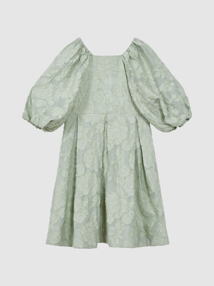Reiss Sage Thea 9-13 yrs Jacquard Puff Sleeve Dress - Image 2 of 6