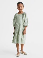 Reiss Sage Thea 9-13 yrs Jacquard Puff Sleeve Dress - Image 3 of 6