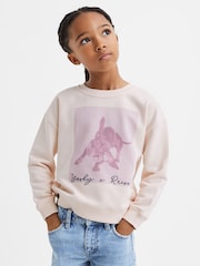 Reiss Pink Yoshy 4-9 yrs Cotton Print Crew Neck Jumper - Image 1 of 6