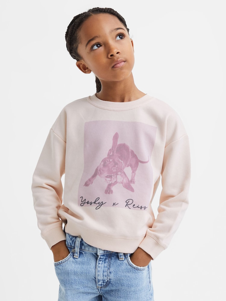 Reiss Pink Yoshy 4-9 yrs Cotton Print Crew Neck Jumper - Image 1 of 6
