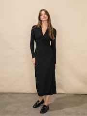 Ro&Zo Collared Rib Jersey Black Dress - Image 1 of 4