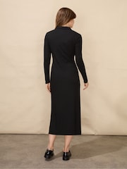 Ro&Zo Collared Rib Jersey Black Dress - Image 2 of 4