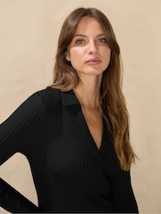 Ro&Zo Collared Rib Jersey Black Dress - Image 3 of 4