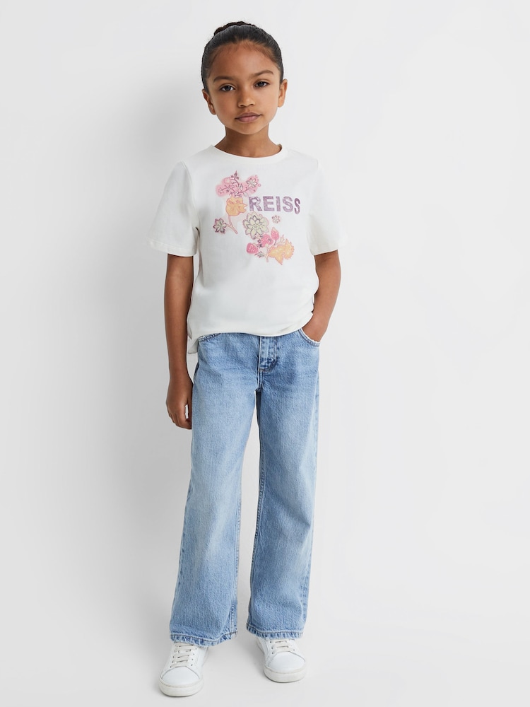 Reiss Ivory Misha 4-9 yrs Cotton Motif Crew-Neck T-Shirt - Image 1 of 6