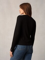 Ro&Zo Button Front Rib Jersey Black Top - Image 2 of 5
