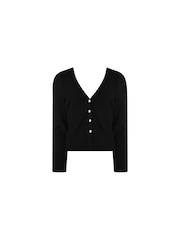 Ro&Zo Button Front Rib Jersey Black Top - Image 5 of 5