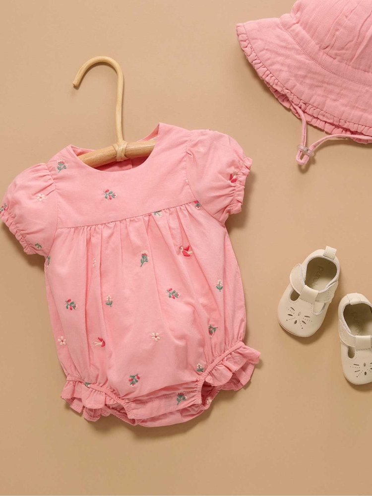 Purebaby Pink Embroidered Romper - Image 2 of 6