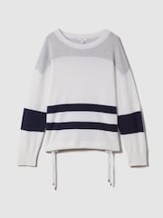 Reiss White/Grey Allegra Wool Blend Striped Crew Neck Jumper - Image 2 of 8