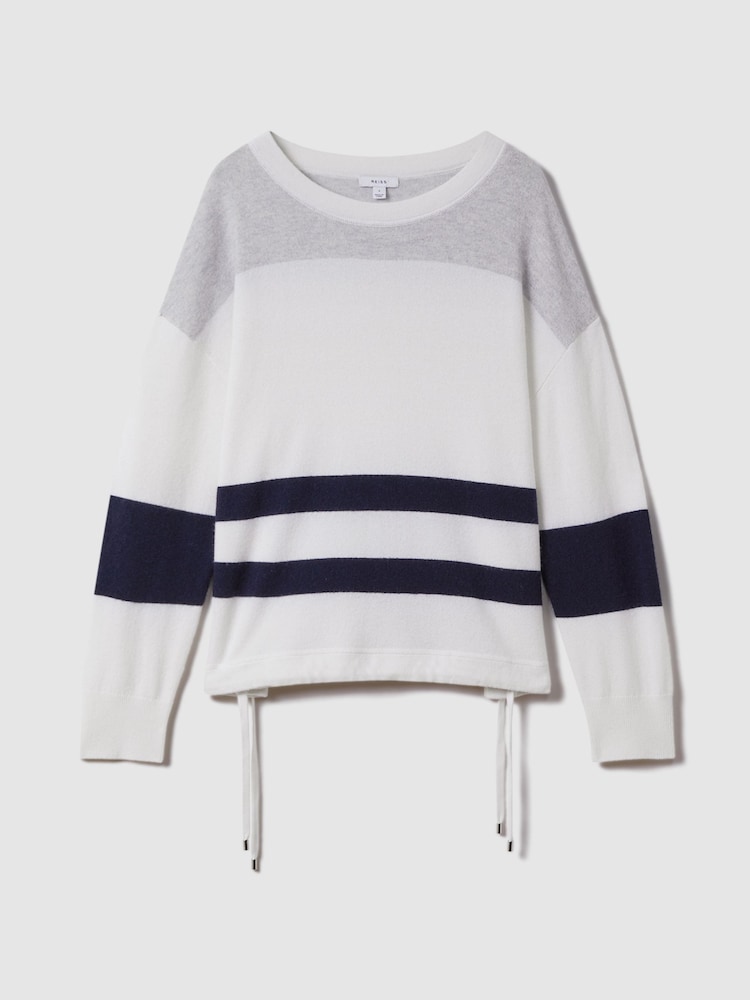 Reiss White/Grey Allegra Wool Blend Striped Crew Neck Jumper - Image 2 of 8