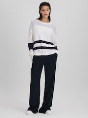 Reiss White/Grey Allegra Wool Blend Striped Crew Neck Jumper - Image 3 of 8