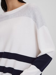 Reiss White/Grey Allegra Wool Blend Striped Crew Neck Jumper - Image 4 of 8