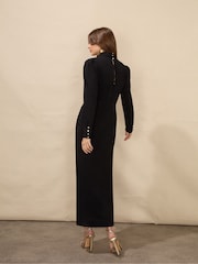 Ro&Zo Allegra Crepe Twist Neck Midi Black Dress - Image 2 of 6