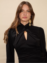 Ro&Zo Allegra Crepe Twist Neck Midi Black Dress - Image 5 of 6