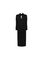 Ro&Zo Allegra Crepe Twist Neck Midi Black Dress - Image 6 of 6