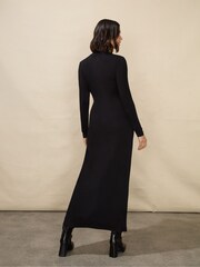 Ro&Zo Petite High Neck Split Leg Jersey Black Dress - Image 2 of 5