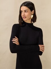 Ro&Zo Petite High Neck Split Leg Jersey Black Dress - Image 3 of 5
