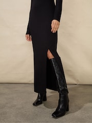 Ro&Zo Petite High Neck Split Leg Jersey Black Dress - Image 4 of 5