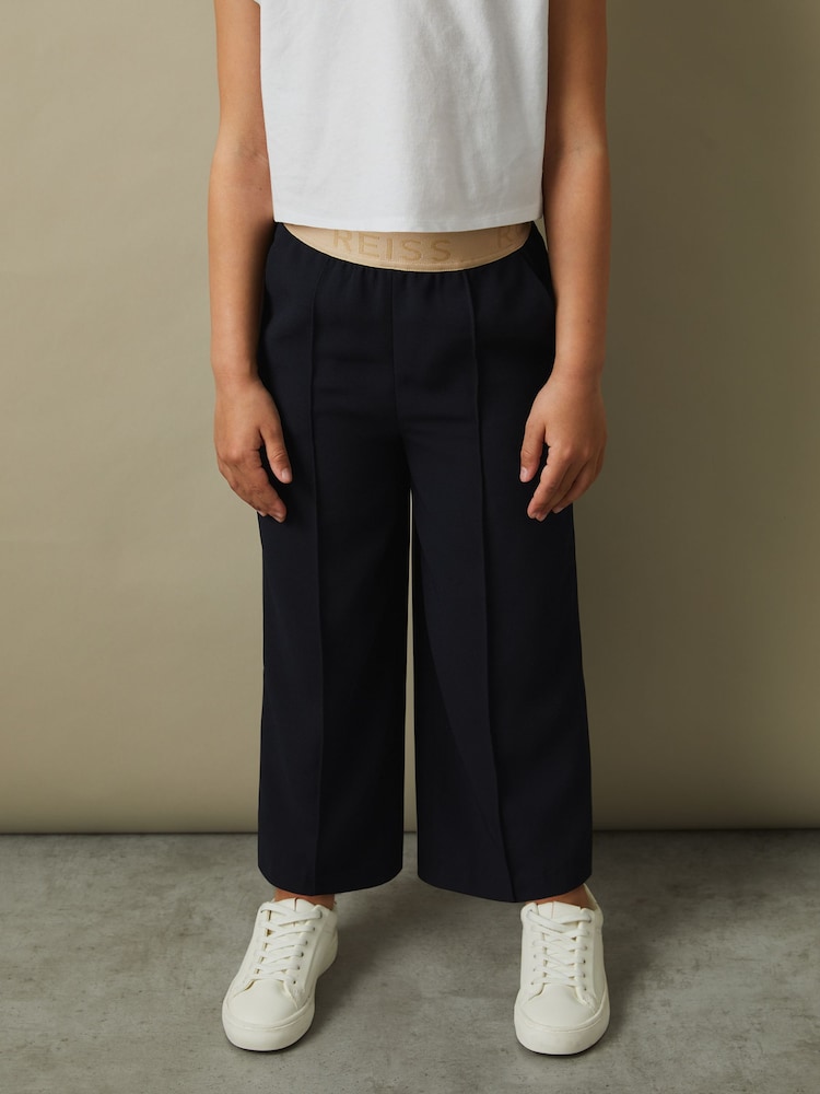 Reiss Navy Ayana Senior Elasticated Wide Leg Trousers - Image 1 of 5 Reiss Navy Ayana Senior Elasticated Wide Leg Trousers - Image 1 of 5