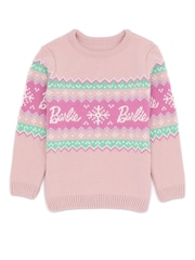 Vanilla Underground Pink Barbie Kids Christmas Jumper - Image 1 of 6