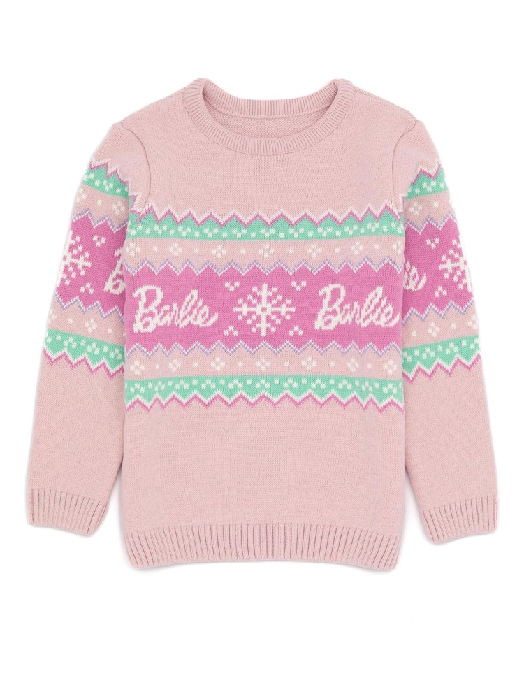 Vanilla Underground Pink Barbie Kids Christmas Jumper - Image 1 of 6