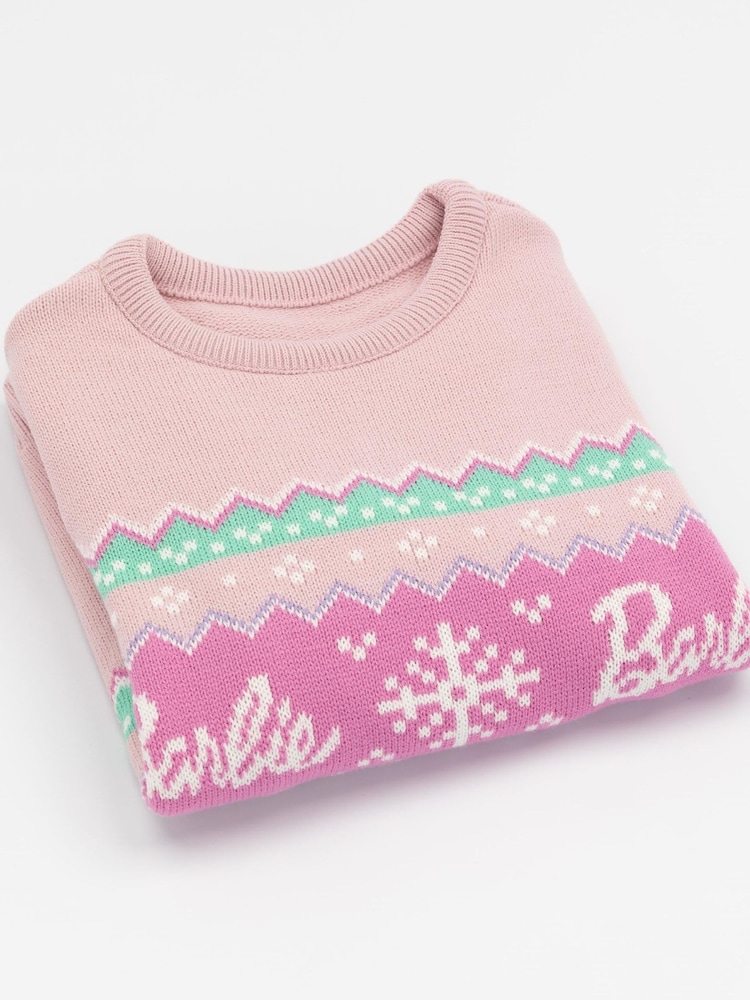 Vanilla Underground Pink Barbie Kids Christmas Jumper - Image 2 of 6