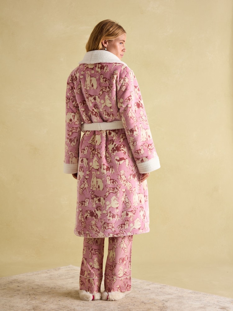 Joules Matilda Pink Fleece Lined Dressing Gown - Image 1 of 6