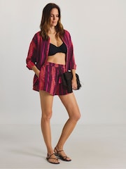 Simply Be Purple Jacquard Shirt And Short Beach Co-ord Set - Image 1 of 4