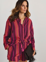 Simply Be Purple Jacquard Shirt And Short Beach Co-ord Set - Image 2 of 4