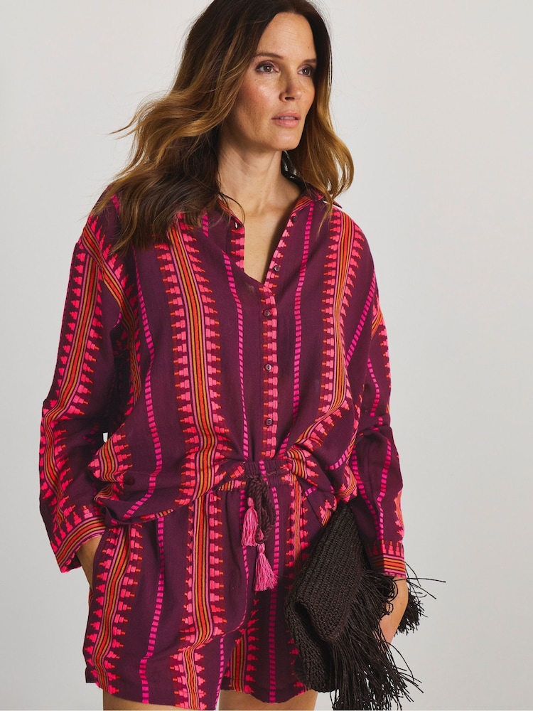 Simply Be Purple Jacquard Shirt And Short Beach Co-ord Set - Image 2 of 4