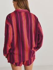 Simply Be Purple Jacquard Shirt And Short Beach Co-ord Set - Image 3 of 4