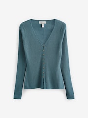 Teal Blue 100% Linen Button Through Knitted Cardigan - Image 5 of 6