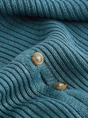 Teal Blue 100% Linen Button Through Knitted Cardigan - Image 6 of 6