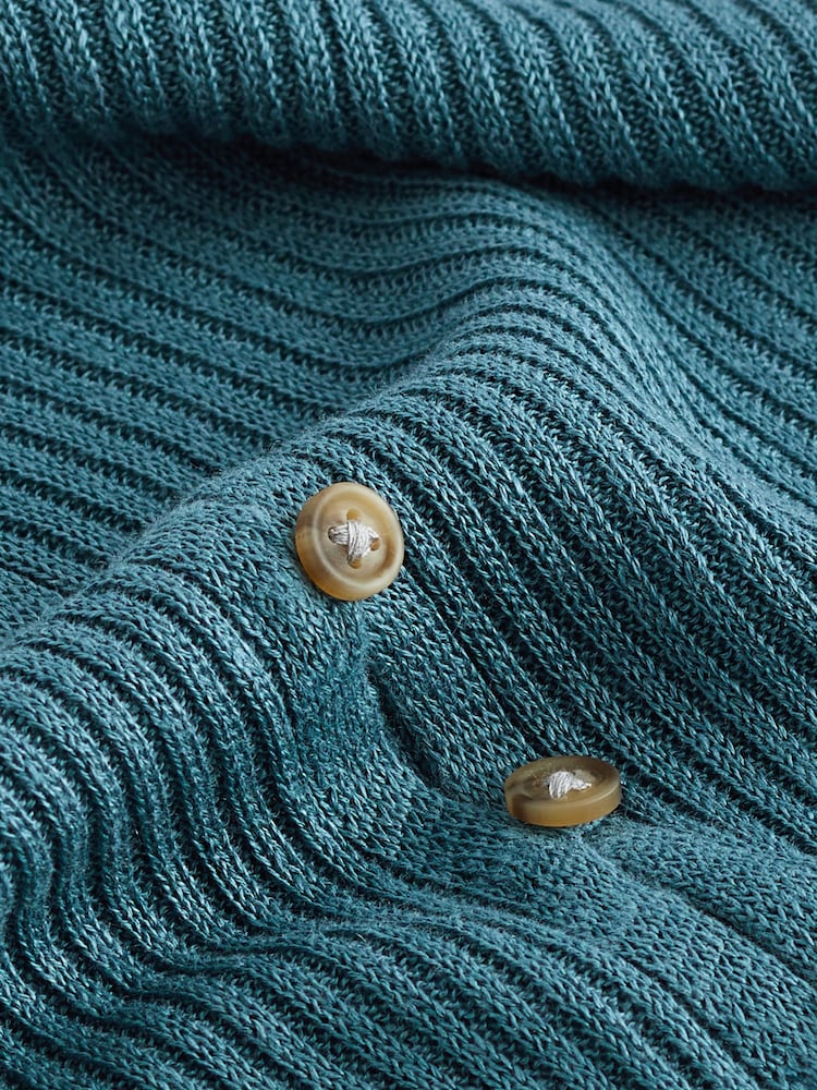 Teal Blue 100% Linen Button Through Knitted Cardigan - Image 6 of 6