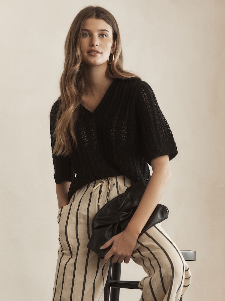 Black Premium Knitted Polo Neck Top - Image 1 of 8