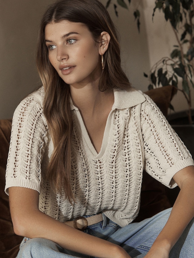 Neutral Premium Knitted Polo Neck Top - Image 1 of 6