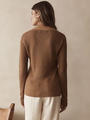Camel Brown 100% Linen Button Through Knitted Cardigan - Image 3 of 6